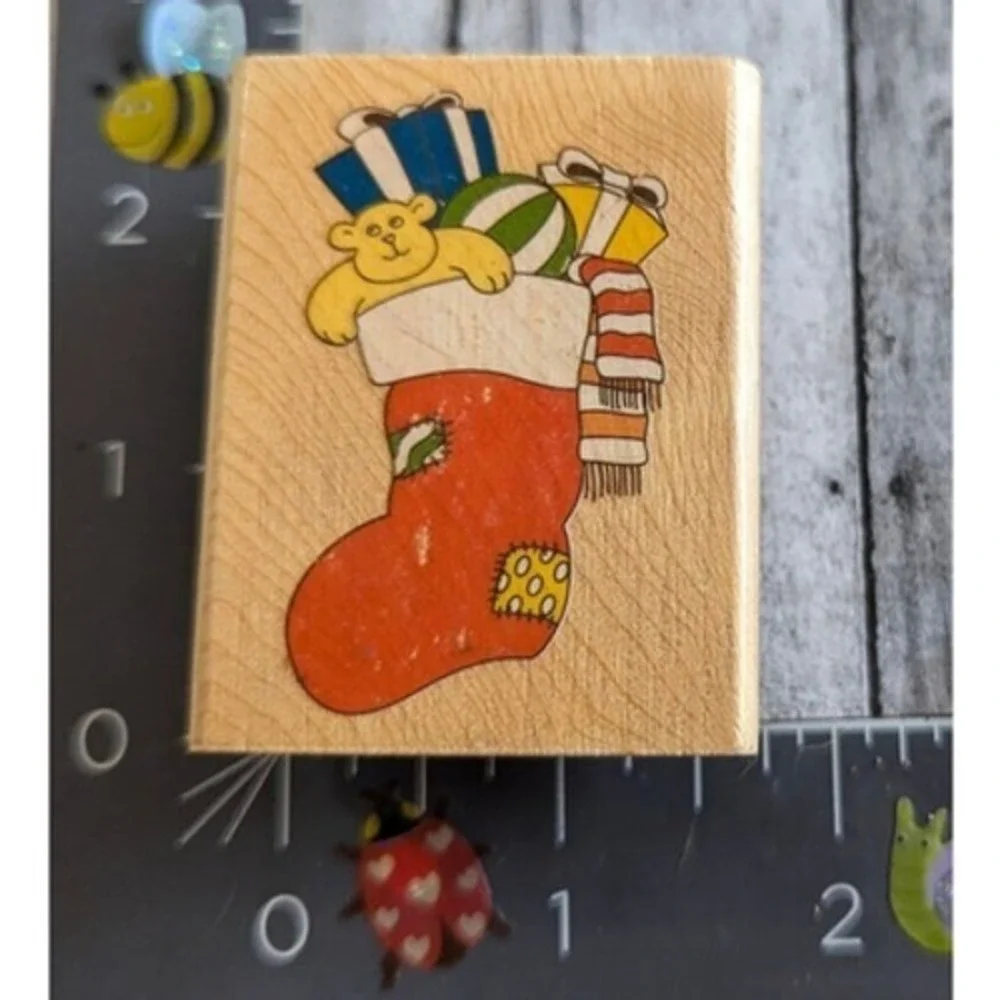 Canadian Maple Christmas Stocking Toys Holiday Rubber Stamp Wood #E103